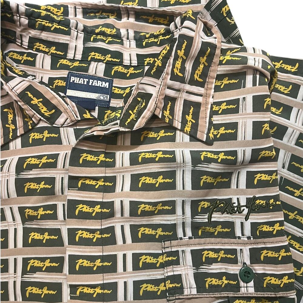 PHAT FARM Vintage Shirt 90s Navy Yellow‎ Signature Logo L/S Button Mens XXXL 3XL